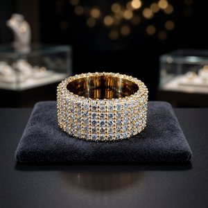 แหวนฮิปฮอปแบบ Iced Out ประดับเพชร CVD ห้าแถว เงินแท้ 925 ชุบทอง รับรองโดย IGI เหมาะสำหรับงานปาร์ตี้ - Product Image 1