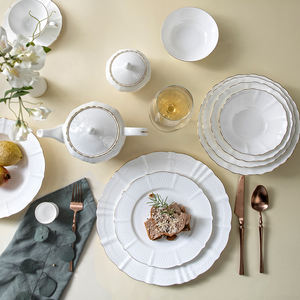 Service de table crocheté en porcelaine, vaisselle de cuisine, assiettes de Restaurant de luxe, allemand <span class=keywords><strong>portugais</strong></span> et américain, en céramique blanche - Product Image 6