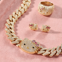 Nouvel ensemble de bijoux Hello Kitty de haute qualité 2026, en laiton serti de zircons 5A, collier, bague et boucles d'oreilles, cadeau idéal, dropshipping