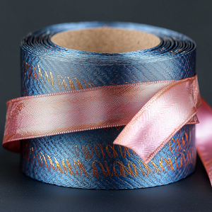Customized Printed Logo <b>Gold</b> Foil Double Faced Satin <b>Ribbon</b> Rolls for Personalized Gift Packaging Holiday Promotional Decoration - Product Image 5