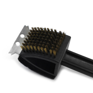 Grill Cleaning <b>Brush</b> With Spatula Head Copper <b>Wire</b> Bristles Black PP Handle Multipurpose BBQ Tool - Product Image 2