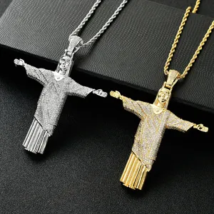 18K Gold Trendy Hip Hop Cross Pendant Christian Jesus Cross Hip Hop Necklace Iced Out Zircon Religious Jewelry Pendant