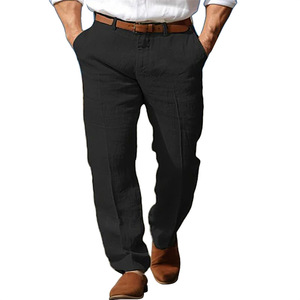 Tout nouveau produit printemps été plage droite solide <span class=keywords><strong>lin</strong></span> confortable respirant hommes affaires pantalons formels - Product Image 6