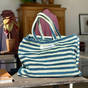 Borsa da 20 pollici in cotone 100% rosa bianca per donna spugna a righe con chiusura aperta borsa da spiaggia portatile da viaggio per fine settimana - Product Image 4