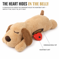 Jouet Confort Cœur Battant pour Chiens - Compagnon Anti-Anxiété en Peluche avec Battements de Cœur Réels Gauche-Droite, Fermeture Éclair Discrète au Ventre