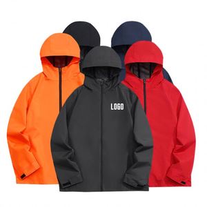 Veste de cyclisme imperméable coupe-vent unisexe à logo personnalisé, à capuche, simple couche, décontractée, avec fermeture éclair, pour le printemps et les activités de plein air - Product Image 1