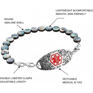 <span class=keywords><strong>Bracelet</strong></span> d'identification avec code QR dynamique gravé pour femmes, perles en nacre, acier inoxydable, gravure personnalisée réglable - Product Image 5