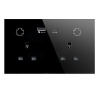 Prise murale intelligente JRUMP 147 avec double USB+C, panneau en verre, 6 prises A+C, mesure de la consommation d'énergie, Zigbee 13A, prise intelligente Tuya, prise murale UK, PD20W