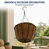 Pots de fleurs d'intérieur et d'extérieur, panier suspendu en métal avec doublure en fibre de coco, support de plante rond en fil métallique avec chaîne pour la décoration du jardin
