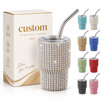 Mini-gobelet isotherme personnalisé en acier inoxydable 304 de 3 oz avec strass et paille, mignon, pour café, pour fille