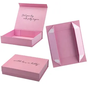 Logotipo personalizado rosa de luxo roupa íntima rígida magnética dobrável caixa de empacotamento de papel