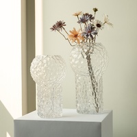 Vase à fleurs en verre transparent poli, écologique, avec motif nid d'abeille nordique en relief, idéal pour mariage et décoration de table.