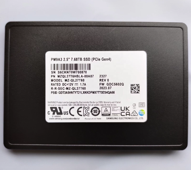 New PM9A3 7.68TB MZQL27T6HBLA PCIe4.0 NVMe Internal Metal Enterprise SSD High Durability Data Center Server Storage