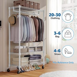 Porte-manteau multifonctionnel de luxe à 3 niveaux en métal, organisateur de vêtements autoportant, présentoir à vêtements avec étagères de rangement pour chaussures - Product Image 4