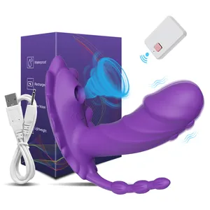 Pengendali jarak jauh nirkabel 3 in 1 Stimulator pengisap lidah alat masturbasi wanita g-spot Vibrator Dildo untuk wanita mainan seks