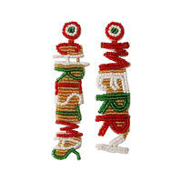 Boucles d'oreilles pendantes bohèmes en verre coloré avec lettres, faites à la main, perles de rocaille, pendentif lettre Joyeux Noël