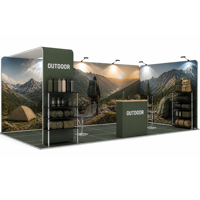 Stand d'exposition modulaire portable et personnalisé pour l'extérieur, idéal pour les marques d'équipements de camping et de randonnée