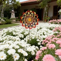 Ornements de jardin en métal à double mouvement cinétique, éolienne florale colorée avec installation facile par branchement, finition thermolaquée