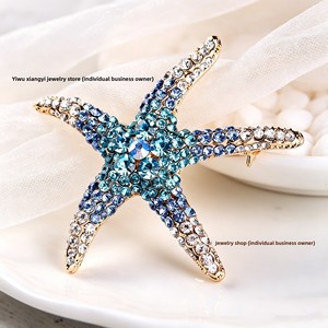 Broche de Estrela-do-mar Vintage Transfronteiriço em Liga com Strass para Mulheres, Design de Nicho de Alta Qualidade, Atacado <span class=keywords><strong>DIY</strong></span>, Alfinete para Terno e Corsage - Product Image 3