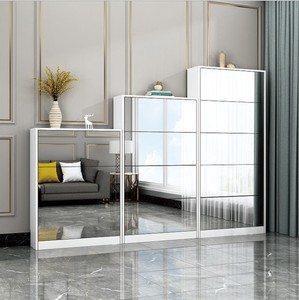 Estante de madera de nogal <span class=keywords><strong>con</strong></span> tapa para zapatos, organizador de 3 puertas, caja de almacenamiento <span class=keywords><strong>con</strong></span> <span class=keywords><strong>espejo</strong></span>, nuevo y moderno para el hogar - Product Image 2