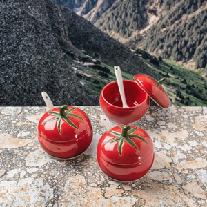 Sunshine alta calidad cerámica en forma de tomate ecológico <span class=keywords><strong>DSX</strong></span> marca Ajo Keepers hierbas especias herramientas lavado a mano solo hogar - Product Image 3