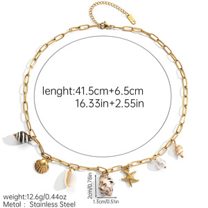Collier en acier inoxydable plaqué or PVD 18K océan Collier tendance coeur coquille céramique corail étoile de mer conque escargot de mer poisson perle coquille - Product Image 6