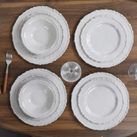 Service de table en mélamine élégant et durable, blanc nacré, bord perlé, assiettes, couverts pour la maison, mariage, fête, restaurant, mise en place de table
