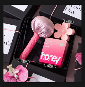 LANJO Handmade Fashion Pink Satin <b>Massage</b> Hammer Gift <b>Set</b> Flower Hair Claw Foot Care Kit Honey Box for Women Valentine's Day - Product Image 4