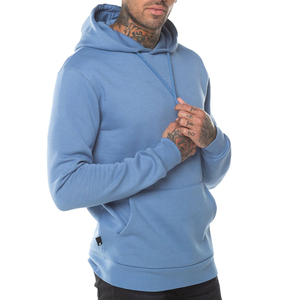 Sweat à capuche pour homme en coton 100% bleu clair, col haut, hiver, avec design de patch, impression de logo personnalisée, marque privée - Product Image 3
