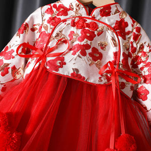 Child Star Circle Hanfu Dress For Toddlers Red Floral Princess Outfit Autumn Winter First Birthday Dress - Product Image 3