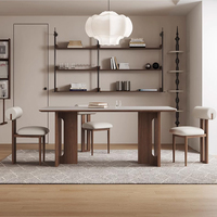 Ensemble de table à manger en bois massif et pierre frittée French Cream, table rectangulaire en noyer pour 4 chaises, mobilier de salle à manger pour 6 personnes