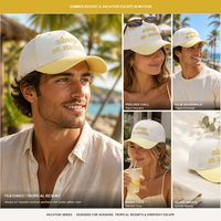 Casquette bicolore avec broderie 3D en relief, logo personnalisé, jaune et blanc, thème Caisse de quai, Port, Marée salée, Voile, Mer, Bateau, Clés