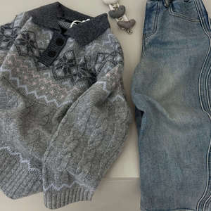 <span class=keywords><strong>Pull</strong></span> en tricot chaud tendance pour garçons, automne/hiver 2025, nouveau style coréen, vêtements <span class=keywords><strong>gris</strong></span> pour grands enfants - Product Image 3