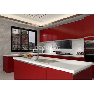 Dechaab-armarios de cocina modernos de alta gama, color rojo, con accesorios para cocinas pequeñas