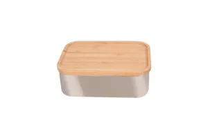 Boîte à déjeuner Bento Portable en acier inoxydable avec couvercle en bois de bambou, vente en gros