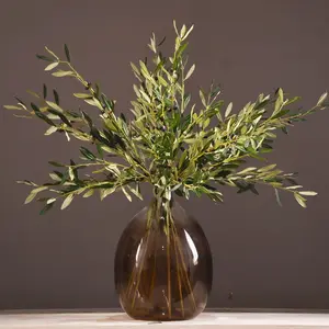Dossier vert décoratif de Restaurant à domicile, 50 pièces, feuillage artificiel, fournitures florales, branche d'olive artificielle en soie