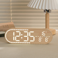 Jam Dinding Alarm Art Deco Desain Modern Gaya Kayu Sederhana LED Elektronik Multifungsi Vertikal Gantung GH8053