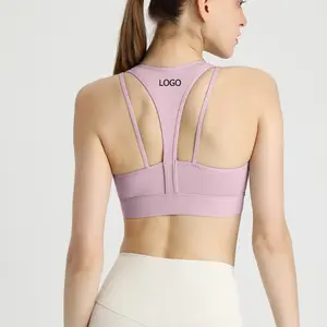 Sujetador deportivo de yoga BH con cremallera frontal sin costuras para mujer personalizado al por mayor, Sujetador deportivo acolchado con espalda cruzada para gimnasio para mujer