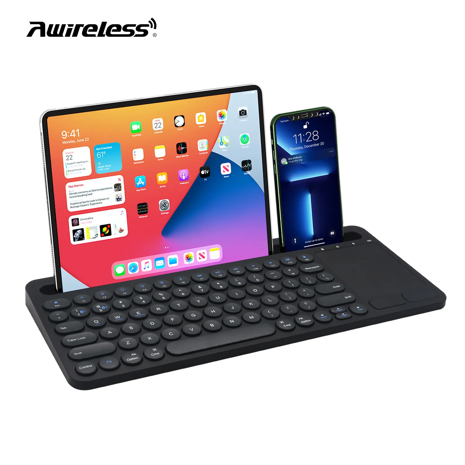 Özel İspanyolca arapça İngilizce kore klavye evrensel rgb arkadan aydınlatmalı siyah kablosuz bt klavye tablet pc ve telefon için