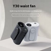 Vente en gros Ventilateur de taille portable transfrontalier Mini affichage numérique Chargement USB Petite turbine extérieure Trois ventilateurs de refroidissement par air en plastique