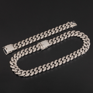 Collier <span class=keywords><strong>en</strong></span> zircone cubique taille baguette <span class=keywords><strong>de</strong></span> 19 mm, plaqué or, chaîne cubaine style hip-hop, bracelet <span class=keywords><strong>gourmette</strong></span> <span class=keywords><strong>argent</strong></span>é, cadeau - Product Image 5