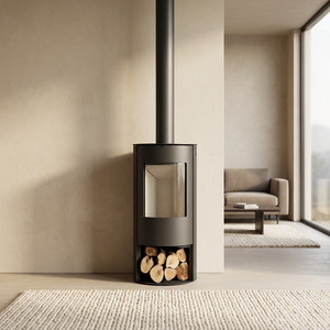 Poêle à <span class=keywords><strong>bois</strong></span> R1204A 12KW, design rond, 86% de rendement élevé, poêle à <span class=keywords><strong>bois</strong></span> pour chauffage intérieur - Product Image 1