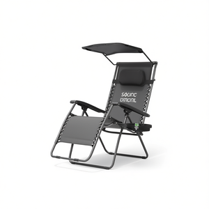 Chaise pliante inclinable portable Sound Omual avec auvent pare-soleil et porte-gobelet, chaise de plage et de jardin d'extérieur, gris, aluminium, tissu Oxford - Product Image 1