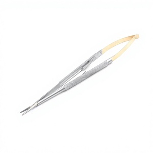 Porte-aiguille Castroviejo T/C 9 pouces en acier inoxydable, manche droit verrouillable, certifié CE, manche rond, doré - Product Image 1