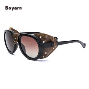 Boyarn Usine En Gros Confortable En Cuir Marron Côté Boucliers <span class=keywords><strong>Steampunk</strong></span> Lunettes De Soleil Polarisées Designer Marque Lunettes De Soleil De Sécurité - Product Image 3