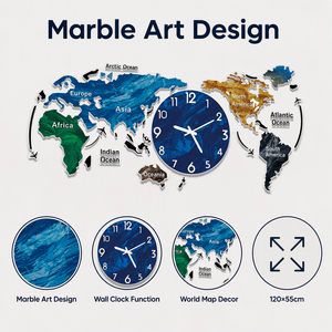 Source Factory Customizes Large-scale Home Decoration Art Designsilent World Map Decoration for Living Room,<strong>office</strong> Wall <strong>Clock</strong> 3D - Product Image 3