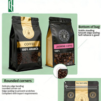 Sacs à café personnalisés en cuivre métallisé 250g, emballage anti-humidité avec valve et fermeture éclair, feuille d'or, noir mat, fond plat, pour aliments pour animaux de compagnie VMPET