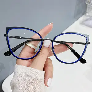 Moda Anti Luz Azul Cat Eye Glasses Trendy Metal Optical Glasses Frame Mulheres Designer Óculos Frame