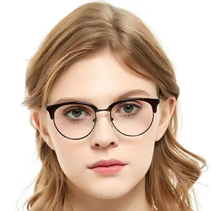 金属半框定制标志时尚复古圆形半框无框眼镜设计师超大女眼镜架