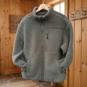 Winter Men's Casual Eco-Friendly <b>Fleece</b> <b>Jacket</b> <b>with</b> Patchwork Pockets Sherpa <b>Lining</b> Hooded Zip Closure Factory Customized - Product Image 3